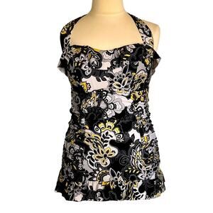 BECCA One-Piece Halter Ruffle Ruched Swimsuit/Swim Dress